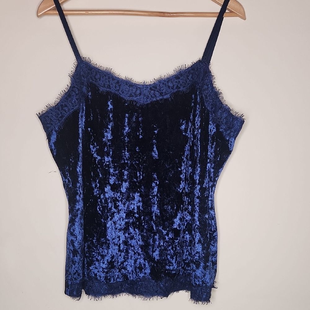 No Boundaries NoBo Elegant Blue Velvet like Women's Tank Top w/ Lace Size 2XL